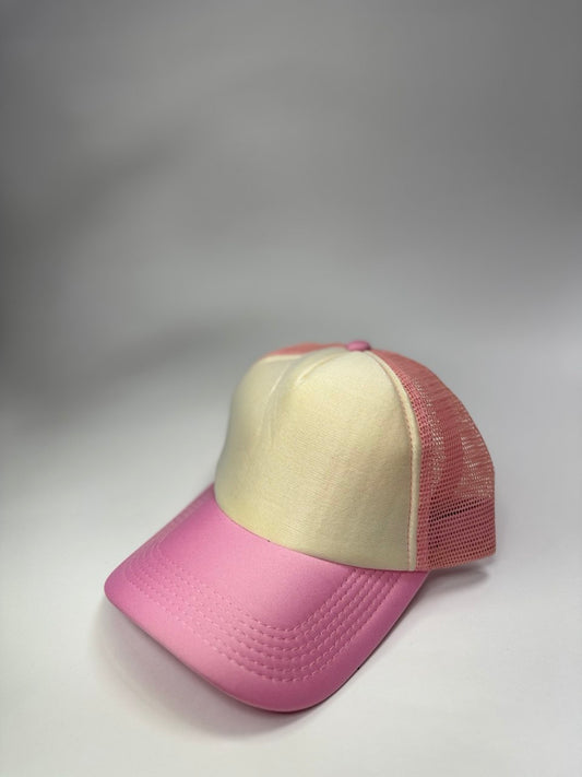 Gorra Acrilica Malla Blanca y Rosado