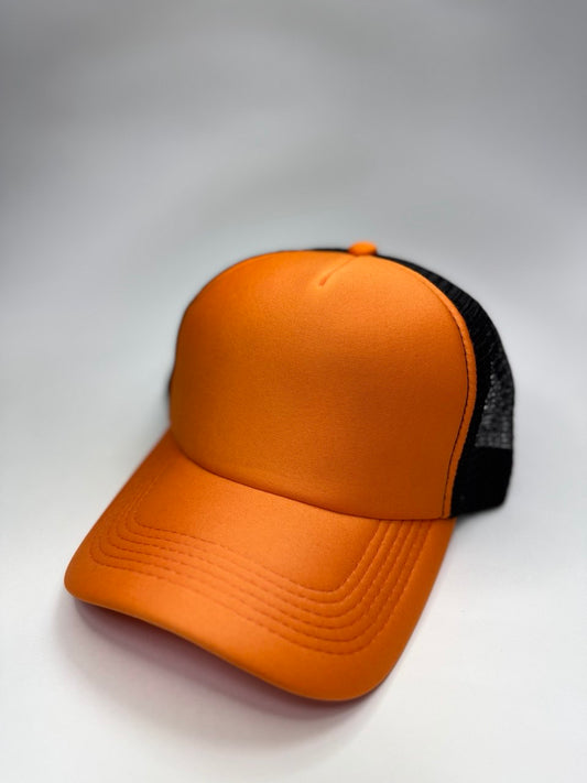 Gorra Acrilica Malla Naranja y Negro